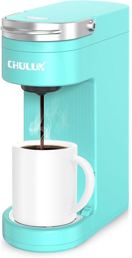 CHULUX Slim Single Serve Coffee Maker for K Cup, Mini Travel One Cup Coffee Machine for Home, Desk, Kitchen and Bedroom, Fits Travel Mug, Aqua CHULUX Slim Single Serve Coffee Maker for K Cup, Mini Travel One Cup Coffee Machine for Home, Desk, Kitchen and Bedroom, Fits Travel Mug, Aqua