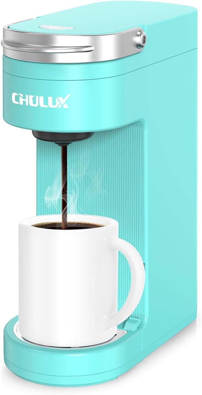 Chulux Slim Single Serve Coffee Maker For K Cup, Mini Travel One Cup Coffee Machine For Home, Desk, Kitchen And Bedroom, Fits Travel Mug, Aqua Chulux Slim Single Serve Coffee Maker For K Cup, Mini Travel One Cup Coffee Machine For Home, Desk, Kitchen And Bedroom, Fits Travel Mug, Aqua