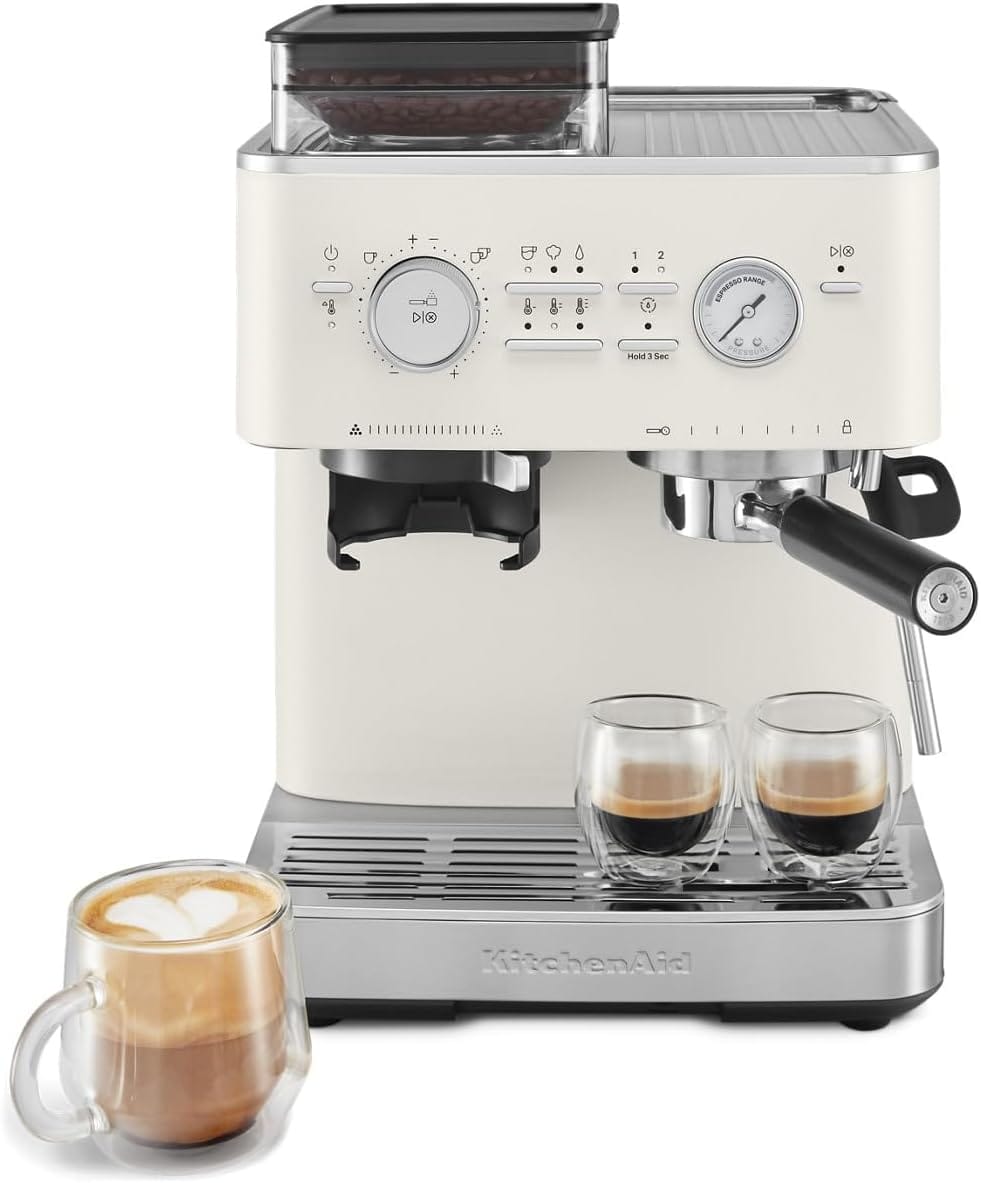 Kitchenaid Semi Automatic Espresso Machine With Burr Grinder, Kes6551, Porcelain White Kitchenaid Semi Automatic Espresso Machine With Burr Grinder, Kes6551, Porcelain White