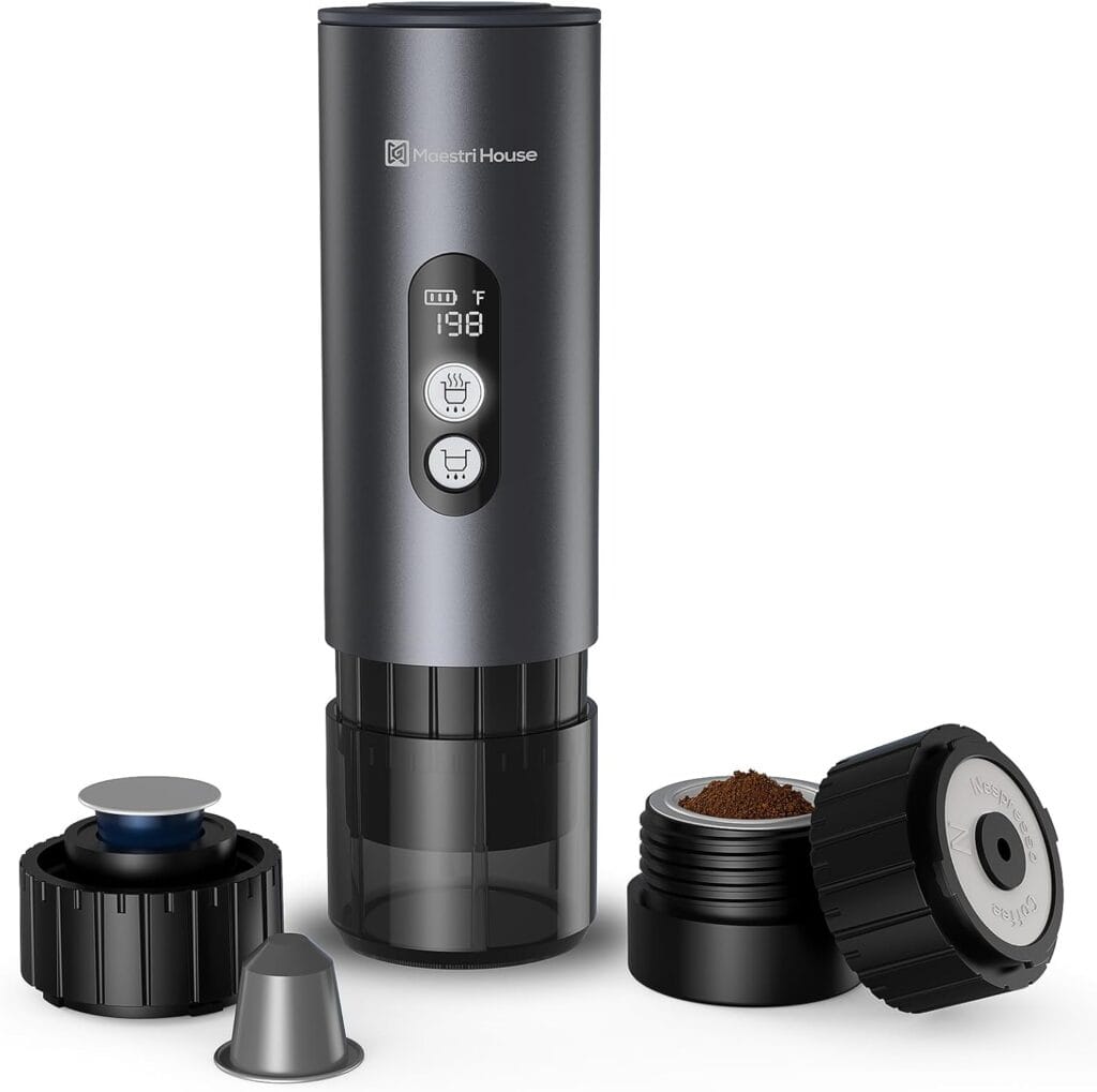 Maestri House 150W Espresso Maker With 2-3 Min Fast Self-Heating, Portable Travel Espresso Coffee Machine With Small Tea Cup Also Holder For Ns Capsule & Ground Coffee For Car Camping, Rv, Hiking Maestri House 150W Espresso Maker With 2-3 Min Fast Self-Heating, Portable Travel Espresso Coffee Machine With Small Tea Cup Also Holder For Ns Capsule & Ground Coffee For Car Camping, Rv, Hiking