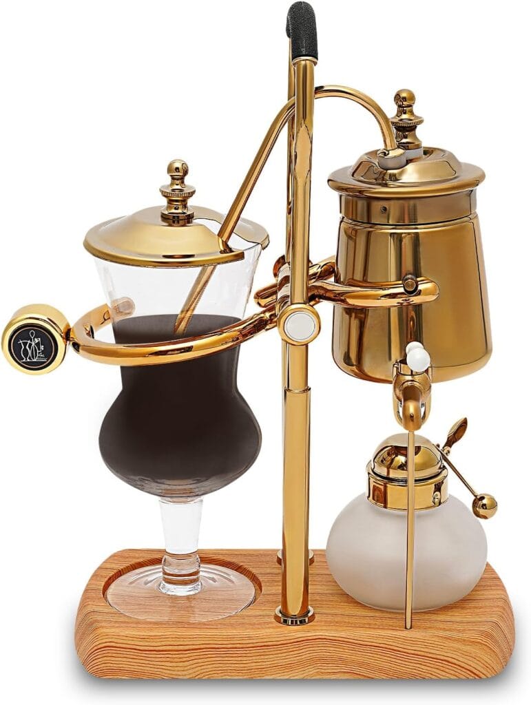 Siphon Coffee Maker, 400ml/13.53oz Borosilicate Glass Vacuum Coffee Maker, Retro Manual Coffee Machine Brewing Equipment for Home, Personal Kitchen, Beverage Store (Gold)