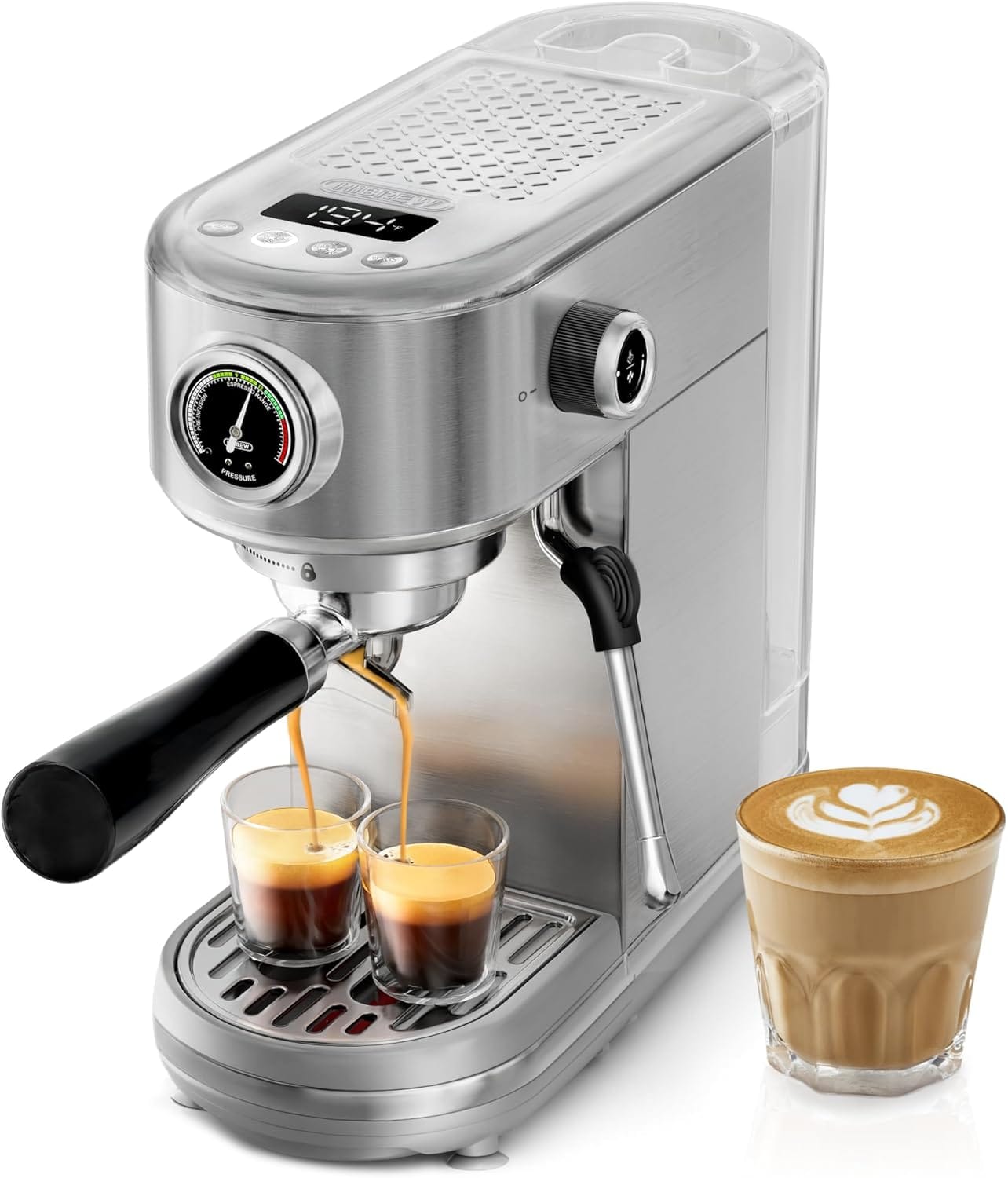 Hibrew H10B – 51Mm Espresso Machine – Temperature & Cup Volume Adjustable At Will – With Intelligent Display Screen & Pressure Gauge – Stainless Steel Body Hibrew H10B – 51Mm Espresso Machine – Temperature & Cup Volume Adjustable At Will – With Intelligent Display Screen & Pressure Gauge – Stainless Steel Body