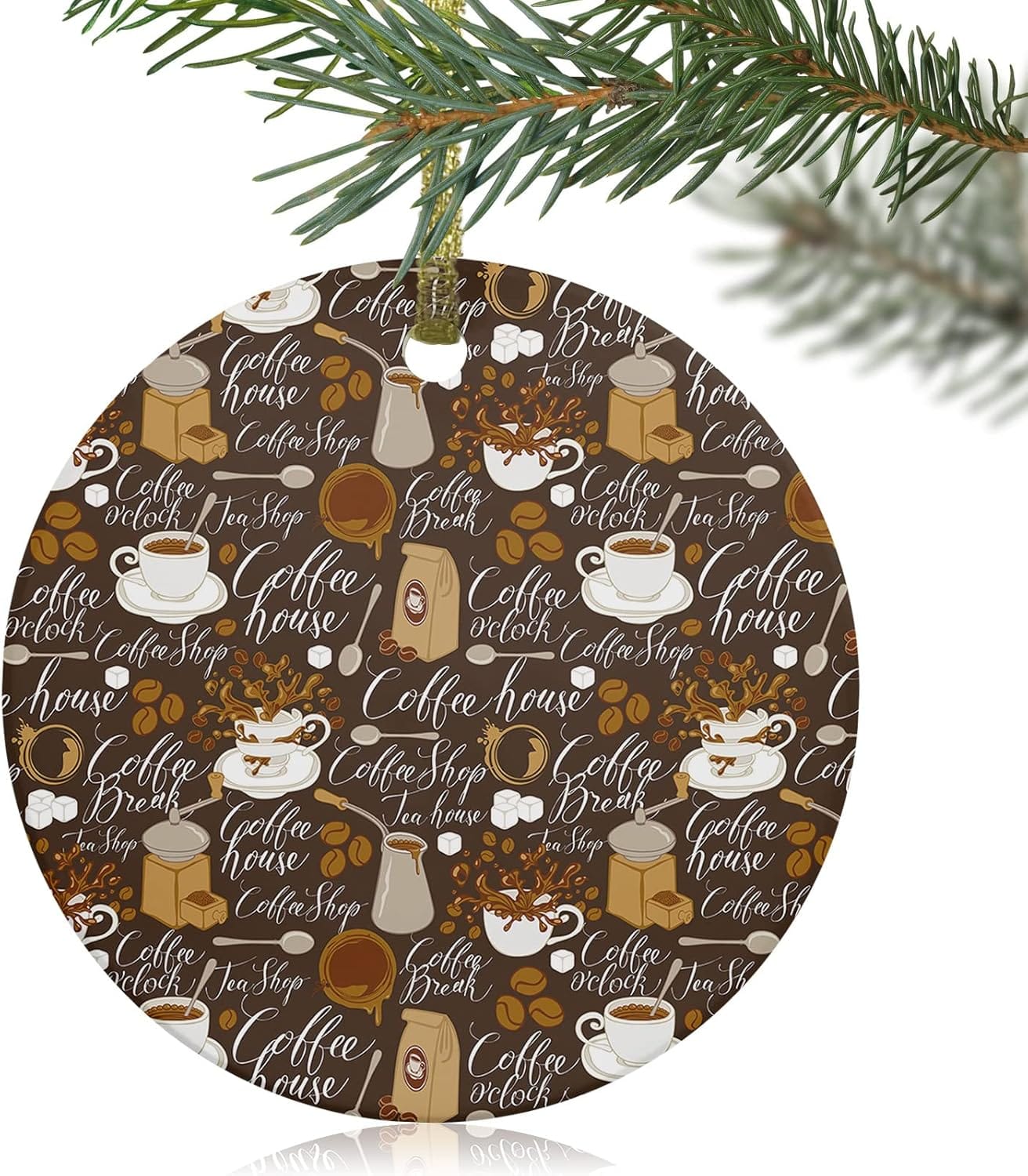 Round Christmas Ornament 3″ Hanging Accessories For 2024 Xmas Tree Home Decoration Coffee Cup Brewing Equipment Ornaments With Gold Ribbon Espresso Scoop Vintage Back Round Christmas Ornament 3″ Hanging Accessories For 2024 Xmas Tree Home Decoration Coffee Cup Brewing Equipment Ornaments With Gold Ribbon Espresso Scoop Vintage Back