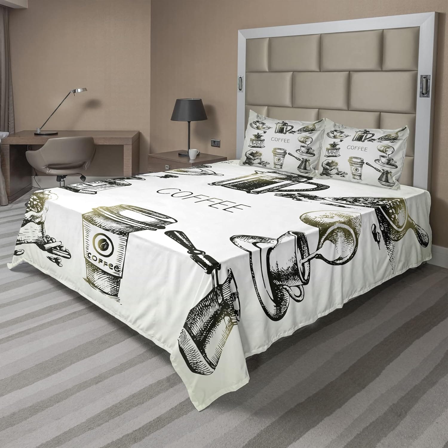 Ambesonne Coffee Sheet Set, Brewing Equipment Doodle Sketch Grinder French Press Plastic Cup Scoop Vintage, Fitted and Flat Sheet with Pillowcases Bedding Accent 4 Piece Set, King, Black Yellow Ambesonne Coffee Sheet Set, Brewing Equipment Doodle Sketch Grinder French Press Plastic Cup Scoop Vintage, Fitted and Flat Sheet with Pillowcases Bedding Accent 4 Piece Set, King, Black Yellow