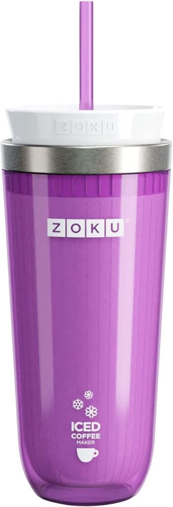 ZOKU Instant Iced Coffee Maker, Reusable Beverage Chiller Cools Hot Beverages in Minutes Without Dilution, Portable 11-ounce Tumbler With Spill-resistant Lid and Straw, Purple ZOKU Instant Iced Coffee Maker, Reusable Beverage Chiller Cools Hot Beverages in Minutes Without Dilution, Portable 11-ounce Tumbler With Spill-resistant Lid and Straw, Purple