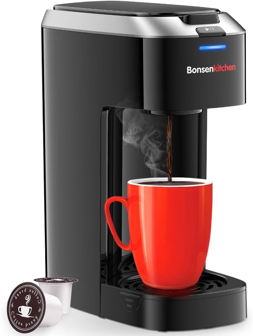 Bonsenkitchen Single Serve Coffee Maker, Coffee Brewer For K Cup Capsule, Fast Brewing Coffee Machine, Space Saving Design, 6 To 14Oz Brew Size, Fits 6.6″ Travel Mugs, Silver Bonsenkitchen Single Serve Coffee Maker, Coffee Brewer For K Cup Capsule, Fast Brewing Coffee Machine, Space Saving Design, 6 To 14Oz Brew Size, Fits 6.6″ Travel Mugs, Silver