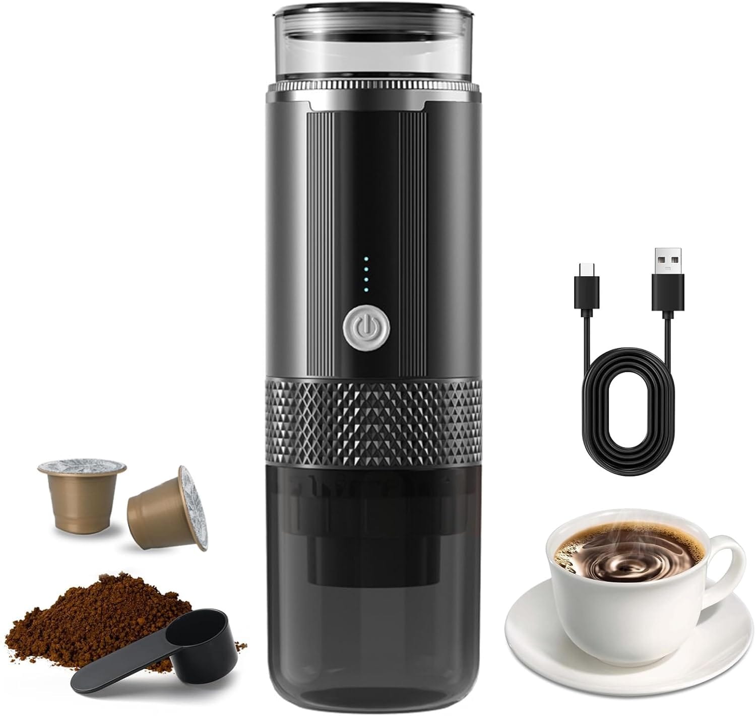 Portable Electric Espresso Coffee Machine One Button Operation With 4 Power Indicator Light Cordless Rechargeable Handheld Coffee Maker For Home Car Travel With Carry Bag (Not Heating) Portable Electric Espresso Coffee Machine One Button Operation With 4 Power Indicator Light Cordless Rechargeable Handheld Coffee Maker For Home Car Travel With Carry Bag (Not Heating)