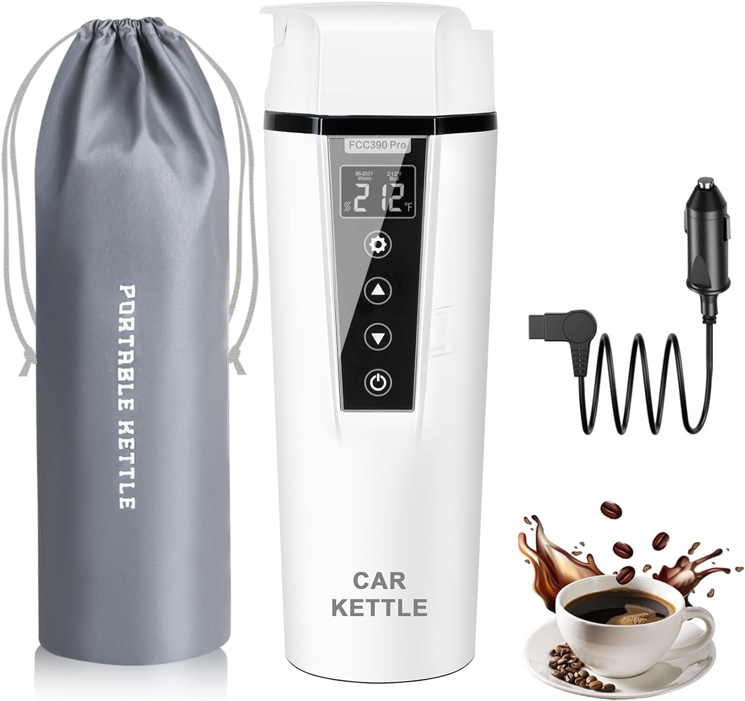 Car Electric Kettle: 12V/24V Portable Water Boiler Heated Travel Mug,Multiple Temperature Adjustable Coffee Tea Truck Cup With 304 Stainless Steel Dry Burn Protection & Handy Cup Bag Car Electric Kettle: 12V/24V Portable Water Boiler Heated Travel Mug,Multiple Temperature Adjustable Coffee Tea Truck Cup With 304 Stainless Steel Dry Burn Protection & Handy Cup Bag