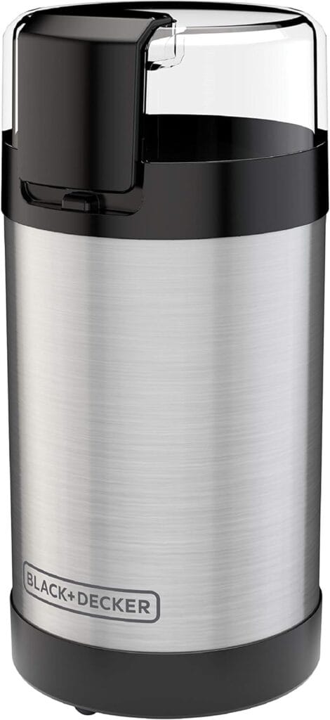 Black+Decker One Touch Coffee Grinder, 2/3 Cup Coffee Bean Capacity, Spice Grinder, One Touch Push-Button Control -150 Watts -Stainless Steel Blades Black+Decker One Touch Coffee Grinder, 2/3 Cup Coffee Bean Capacity, Spice Grinder, One Touch Push-Button Control -150 Watts -Stainless Steel Blades