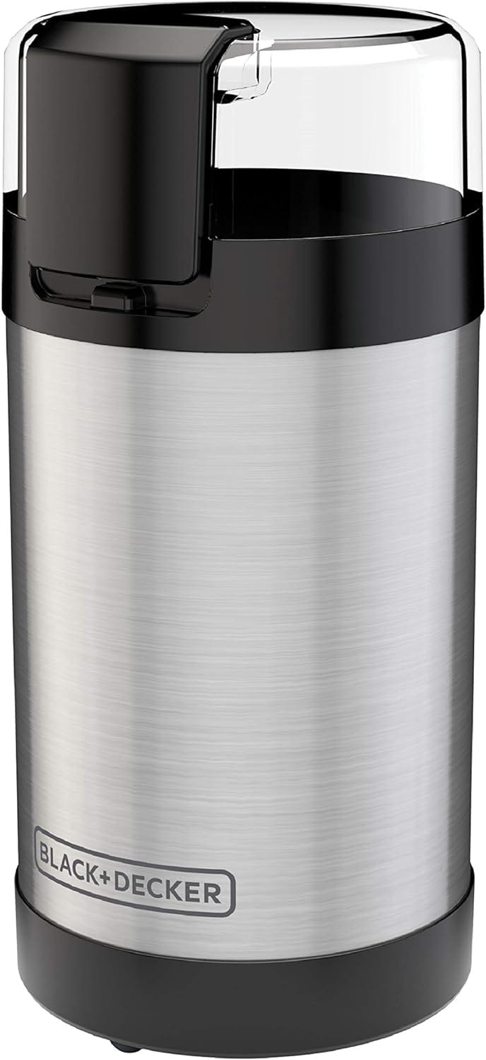 Black+Decker One Touch Coffee Grinder, 2/3 Cup Coffee Bean Capacity, Spice Grinder, One Touch Push-Button Control -150 Watts -Stainless Steel Blades Black+Decker One Touch Coffee Grinder, 2/3 Cup Coffee Bean Capacity, Spice Grinder, One Touch Push-Button Control -150 Watts -Stainless Steel Blades