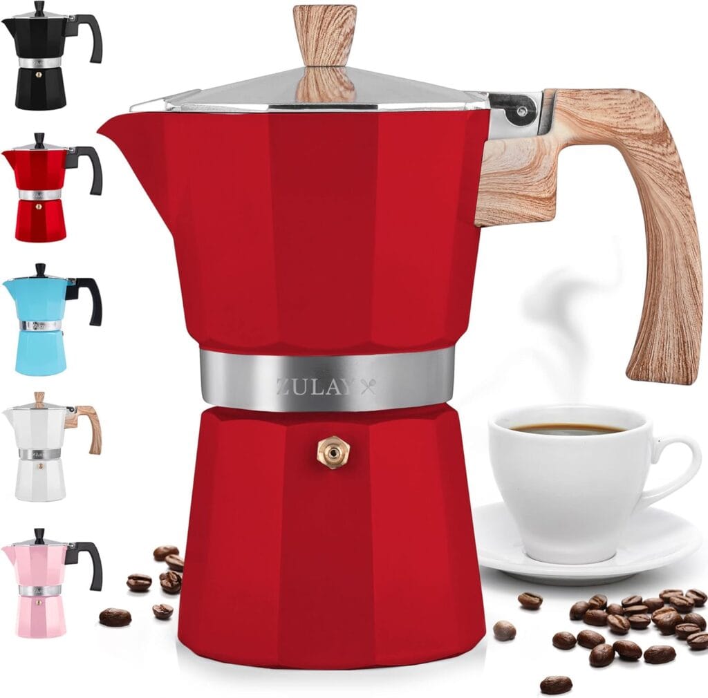 Zulay Kitchen Stovetop Espresso Maker – Moka Pot 6 Espresso Cups – Percolator Coffee Maker for Classic Cuban & Italian Style Espresso – Portable Coffee Maker for Camping & Travel – (Red) Zulay Kitchen Stovetop Espresso Maker – Moka Pot 6 Espresso Cups – Percolator Coffee Maker for Classic Cuban & Italian Style Espresso – Portable Coffee Maker for Camping & Travel – (Red)