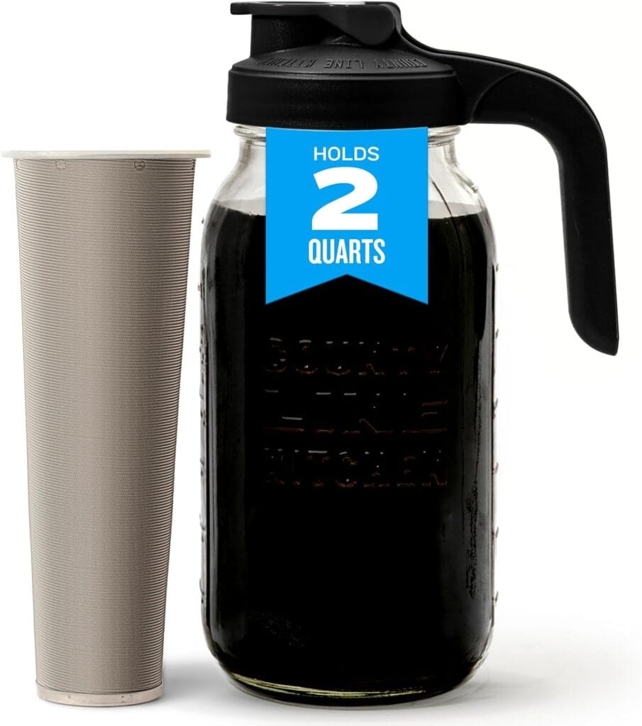 County Line Kitchen Glass Cold Brew Coffee Maker With Lid – Wide Mouth, 2 Quart (64 Oz) – Heavy Duty, Leak Proof – Sun & Iced Tea Pitcher, Cold Brew Coffee, Breast Milk Storage, Water – Black County Line Kitchen Glass Cold Brew Coffee Maker With Lid – Wide Mouth, 2 Quart (64 Oz) – Heavy Duty, Leak Proof – Sun & Iced Tea Pitcher, Cold Brew Coffee, Breast Milk Storage, Water – Black