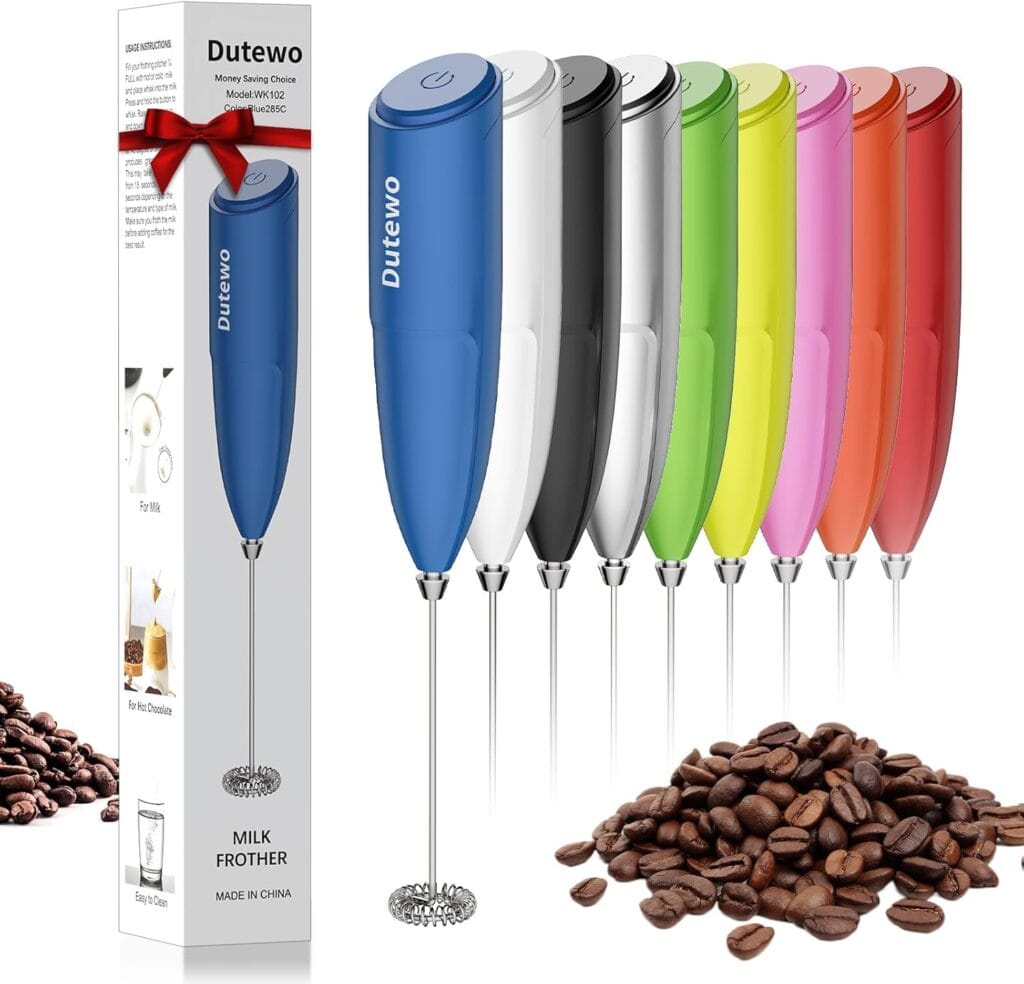 Hand Mixer Milk Frother for Coffee – Dutewo Frother Handheld Foam Maker for Lattes, Electric whisk Drink Mixer Mini Foamer for Cappuccino, Frappe, Matcha, Hot Chocolate, Blue 285C