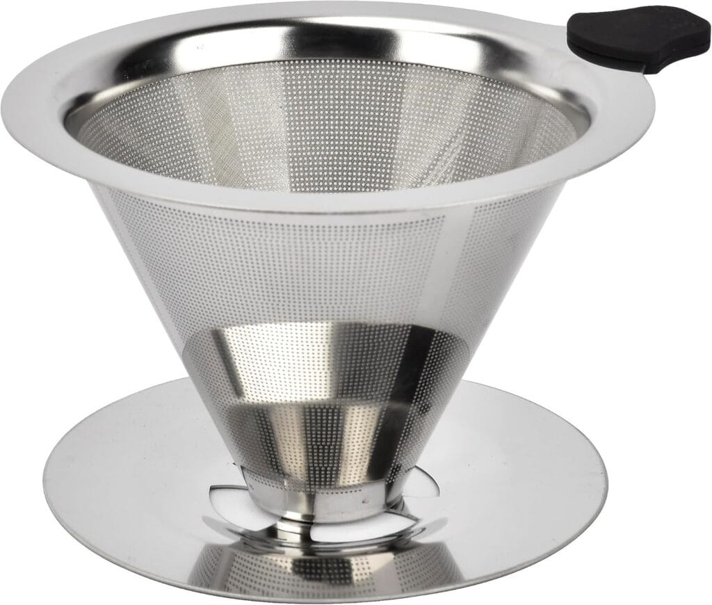 Pour Over Coffee Dripper Stainless Steel Reusable Filter Paperless Cone Coffee Maker Dripper for 1-2 Cup