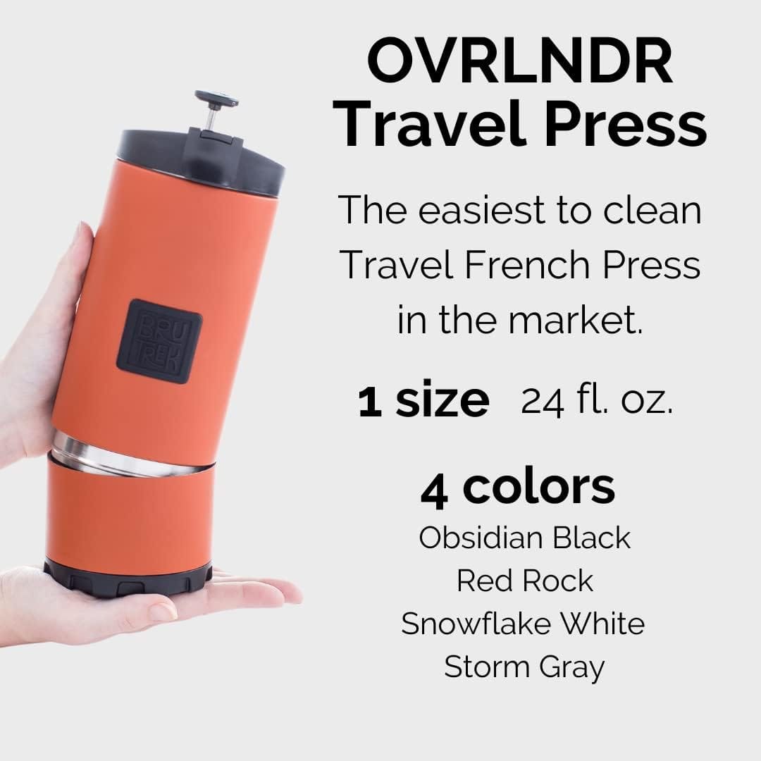 Ovrlndr Travel Coffee French Press, 24 Fl.oz Capacity, Double Wall Vacuum Insulated, Easy To Clean Removable Bottom, No Spill Lid, On The Go Coffee Brewing (Snowflake White) Ovrlndr Travel Coffee French Press, 24 Fl.oz Capacity, Double Wall Vacuum Insulated, Easy To Clean Removable Bottom, No Spill Lid, On The Go Coffee Brewing (Snowflake White)