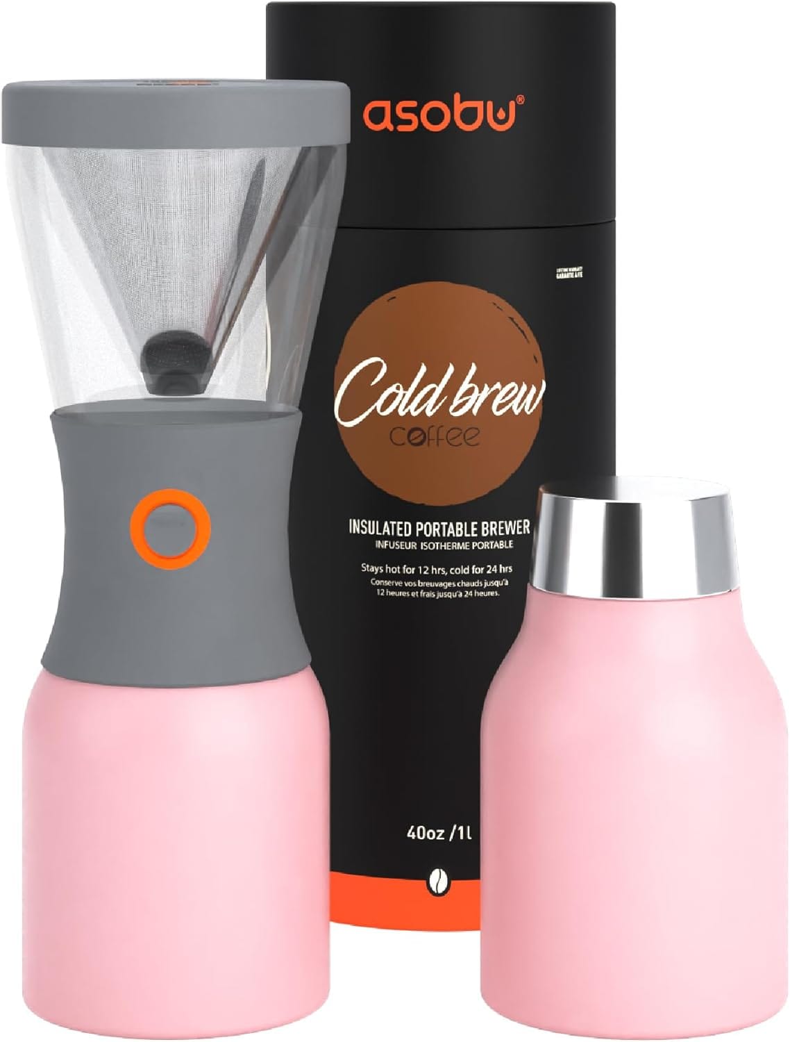 Asobu Coldbrew Portable Cold Brew Coffee Maker With A Vacuum Insulated 1 Liter Stainless Steel 18/8 Carafe Bpa Free (Powdered Pink) Asobu Coldbrew Portable Cold Brew Coffee Maker With A Vacuum Insulated 1 Liter Stainless Steel 18/8 Carafe Bpa Free (Powdered Pink)