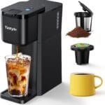 Mini Hot and Iced Coffee Maker Single Serve, for K Cup and Ground, 6 to 14 Oz Brew Sizes, with Recipe Book, for Home, Travel, RV, Office and Dorm, Classic Black (2.0 Version)