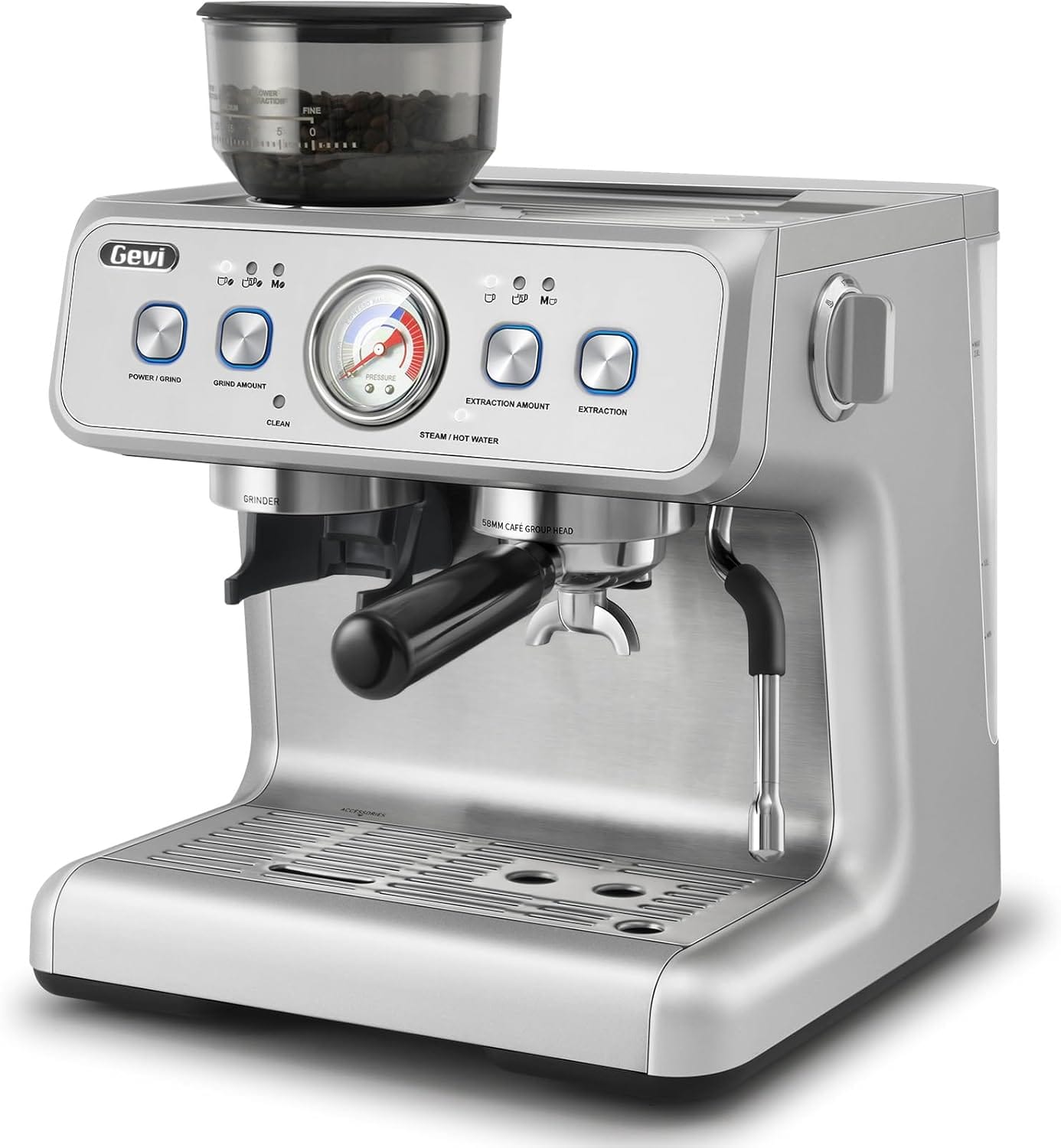 Gevi [2024 Upgraded Dual Boiler Espresso Machine Ezbru 2000 | 58Mm Grouphead | Barista Level Steam Wand | Built-In Grinder With 31 Size Settings | Full Stainless Steel Housing | Sterling Silver Gevi [2024 Upgraded Dual Boiler Espresso Machine Ezbru 2000 | 58Mm Grouphead | Barista Level Steam Wand | Built-In Grinder With 31 Size Settings | Full Stainless Steel Housing | Sterling Silver