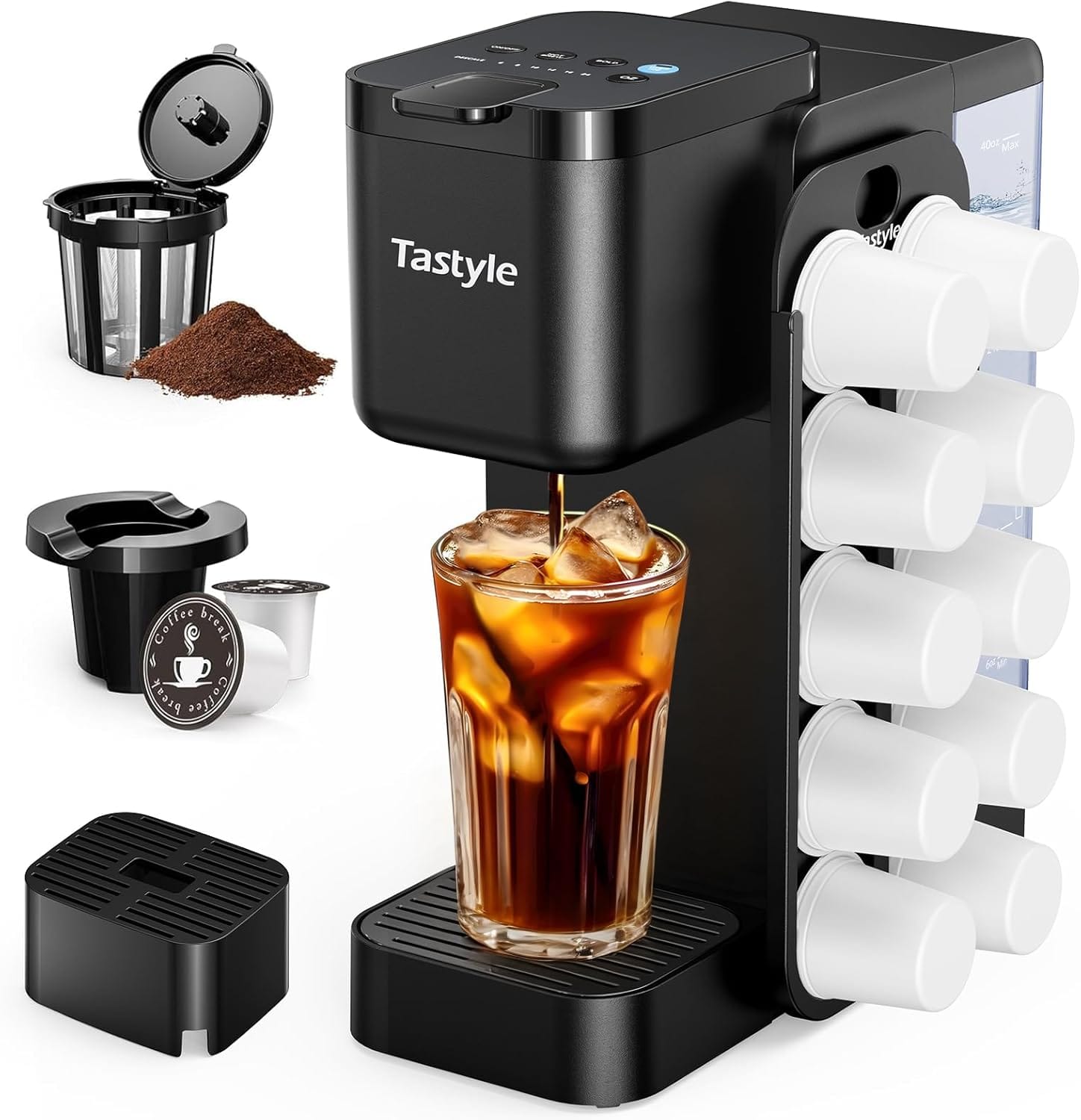 Hot & Iced Coffee Maker With Magnetic K-Pod Organizer (Pods Not Included), Stores 10 Pods, 4-5 Cups Coffee Maker & Single-Serve Brewer For K Cup & Grounds, 40Oz Removable Water Tank, Black Hot & Iced Coffee Maker With Magnetic K-Pod Organizer (Pods Not Included), Stores 10 Pods, 4-5 Cups Coffee Maker & Single-Serve Brewer For K Cup & Grounds, 40Oz Removable Water Tank, Black