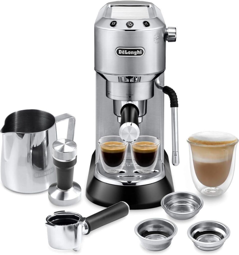 De’Longhi Dedica Arte Espresso Machine With Manual Milk Frother For Espresso, Capuccino, Latte, 35 Ounce Water Tank, Silver, Ec885M De’Longhi Dedica Arte Espresso Machine With Manual Milk Frother For Espresso, Capuccino, Latte, 35 Ounce Water Tank, Silver, Ec885M