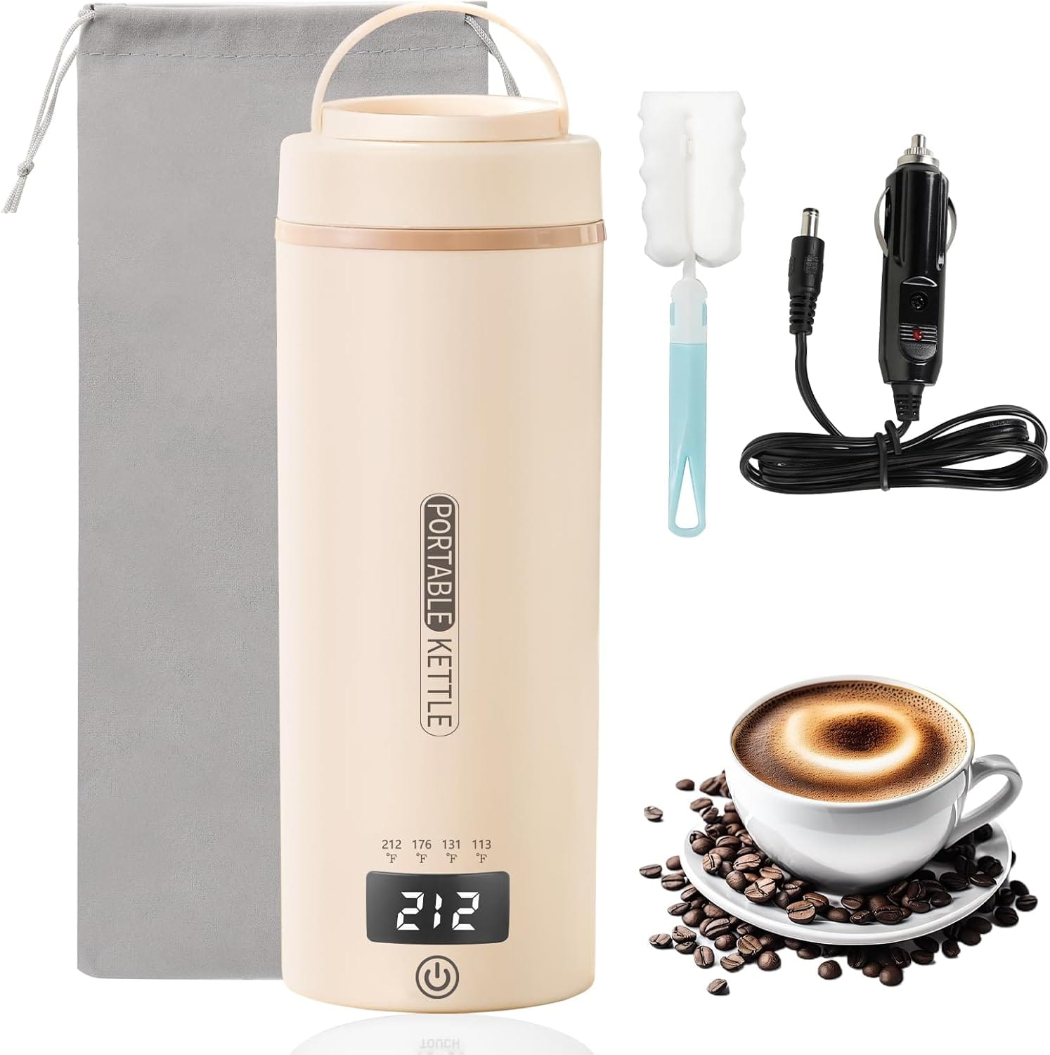 Car Kettle Water Boiler 12V – Portable Electric Kettle Car Coffee Maker 500Ml, 4 Adjustable Temperature For Coffee Tea Heater, Car Travel Kettle 316 Stainless Steel (Cream) Car Kettle Water Boiler 12V – Portable Electric Kettle Car Coffee Maker 500Ml, 4 Adjustable Temperature For Coffee Tea Heater, Car Travel Kettle 316 Stainless Steel (Cream)