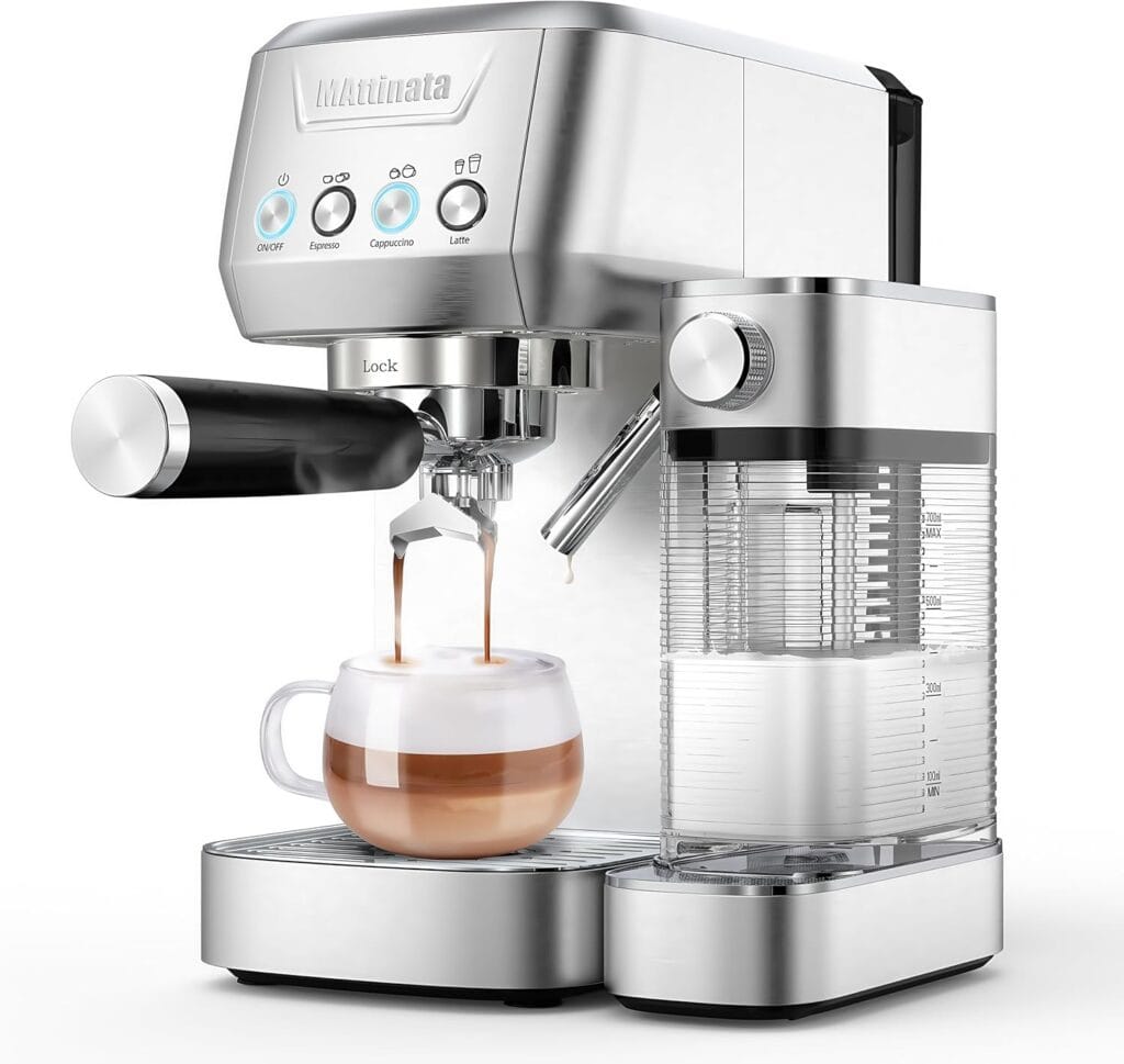Cappuccino Machine 20 Bar, Professional Espresso Machines For Home And Office With Automatic Milk Frothering System, Barista Compact Latte Maker For Coffee Lovers, Stainless Steel-Mattino Cappuccino Machine 20 Bar, Professional Espresso Machines For Home And Office With Automatic Milk Frothering System, Barista Compact Latte Maker For Coffee Lovers, Stainless Steel-Mattino