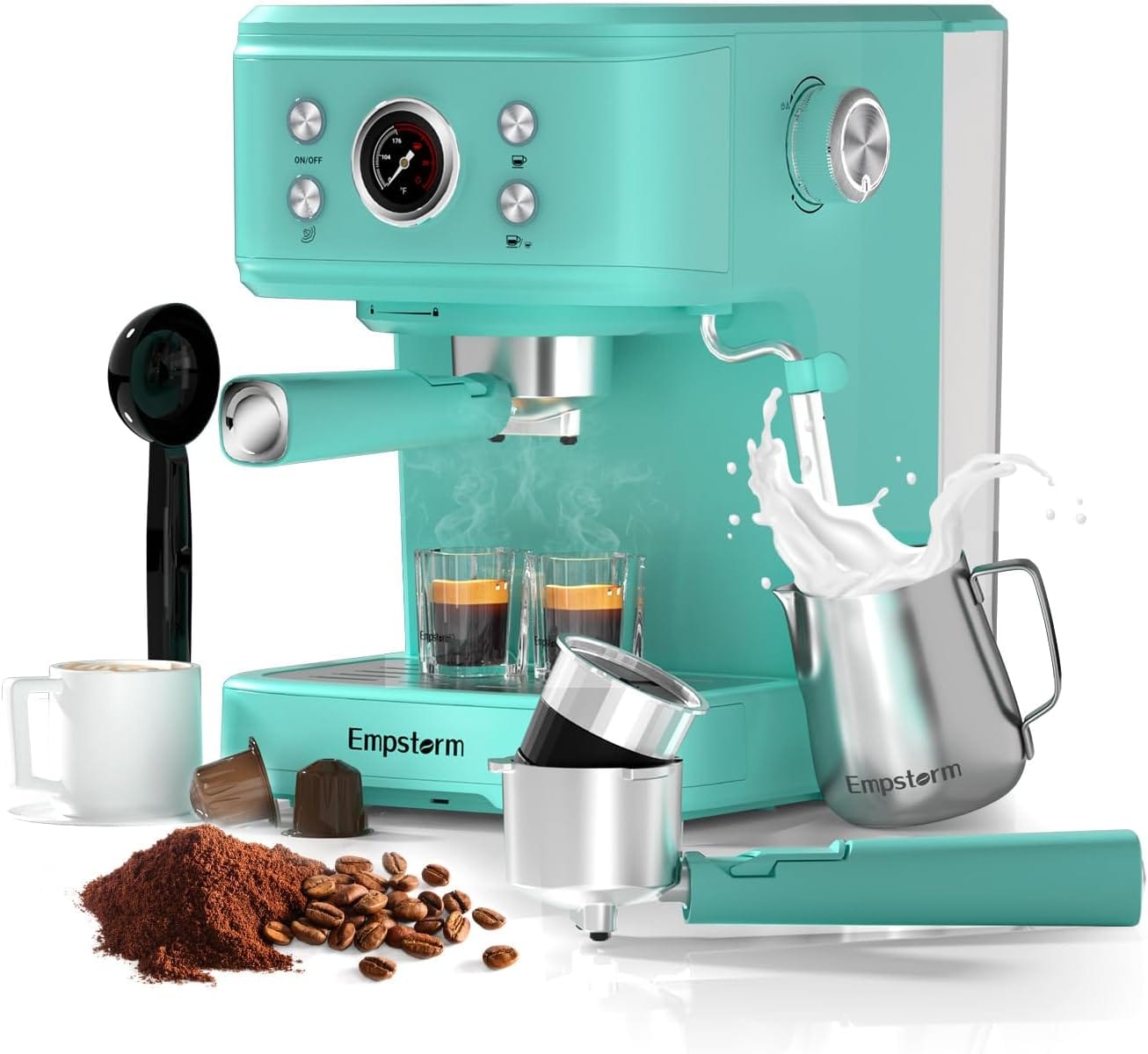 Espresso Machine 20 Bar, 2 In 1 Espresso Maker With Milk Frother Steam Wand For Latte And Cappuccino, Powder And Capsule Portafilter, 50Oz Removable Water Tank Coffee Machine For Home – Blue Espresso Machine 20 Bar, 2 In 1 Espresso Maker With Milk Frother Steam Wand For Latte And Cappuccino, Powder And Capsule Portafilter, 50Oz Removable Water Tank Coffee Machine For Home – Blue