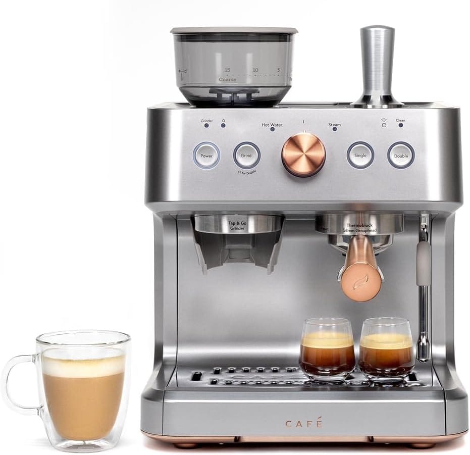 Café Bellissimo Semi Automatic Espresso Machine + Milk Frother | Wifi Connected, Smart Kitchen Essentials | Built-In Bean Grinder, 15-Bar Pump & 95-Ounce Water Reservoir | Steel Silver Café Bellissimo Semi Automatic Espresso Machine + Milk Frother | Wifi Connected, Smart Kitchen Essentials | Built-In Bean Grinder, 15-Bar Pump & 95-Ounce Water Reservoir | Steel Silver