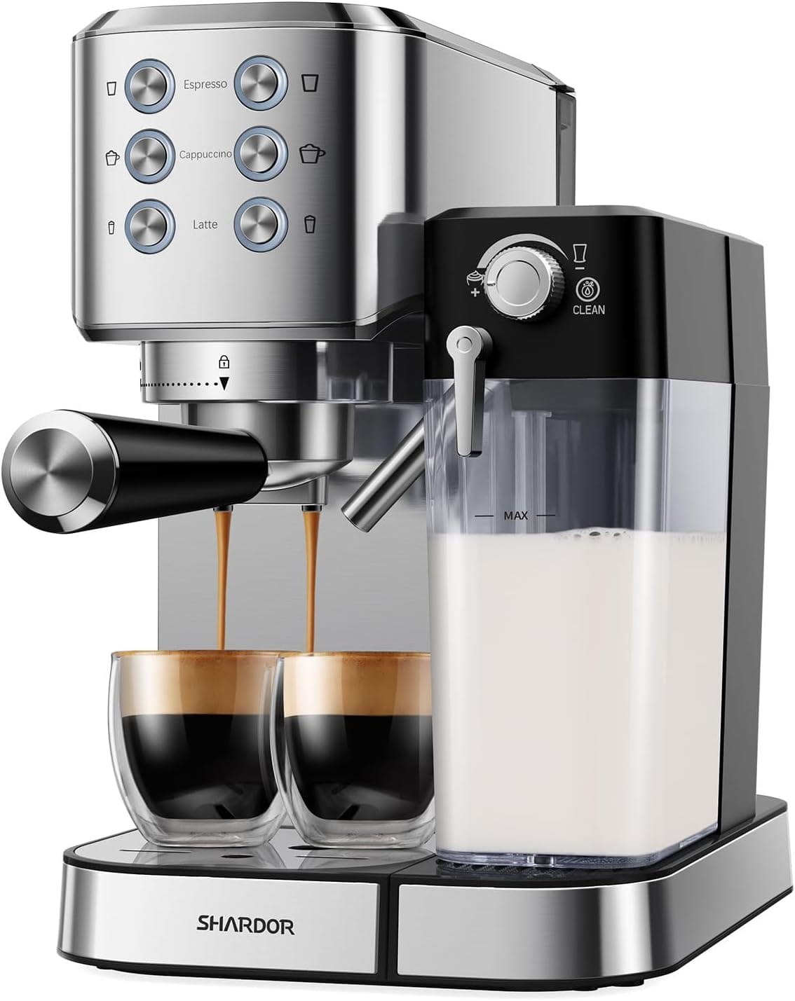 Shardor 20 Bar Espresso Machine With Automatic Milk Frother, Cappuccino Espresso Coffee Maker For Home, 1350W, Stainless Steel Shardor 20 Bar Espresso Machine With Automatic Milk Frother, Cappuccino Espresso Coffee Maker For Home, 1350W, Stainless Steel