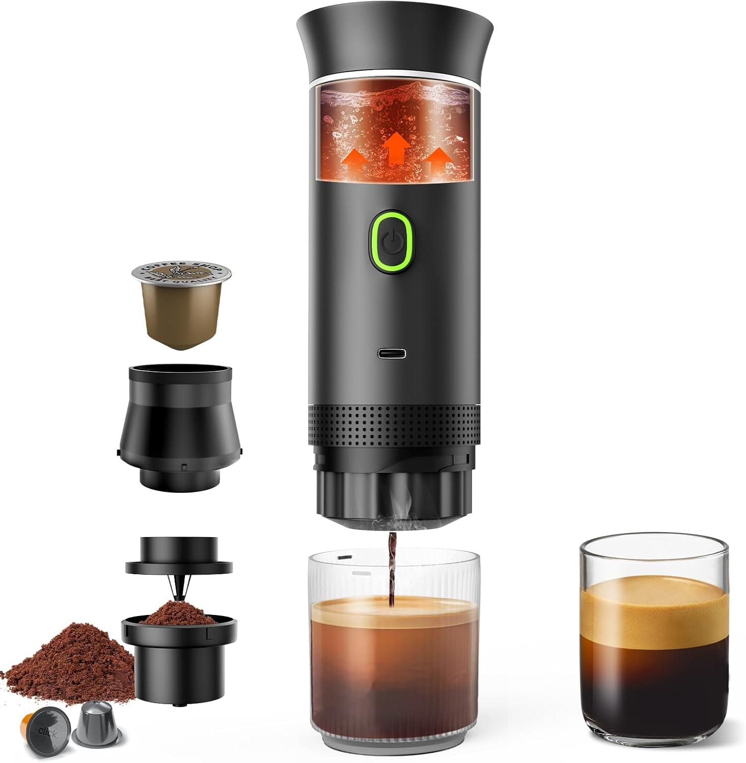 Portable Battery Espresso Coffee Maker For Travel, 20 Bar Mini Car Espresso Machines, 3-In-1 Self-Heating Electric Espresso Maker, Usb-C Ground Coffee & Capsule Pod(Ns&Dg) Rv, Hiking, Office Portable Battery Espresso Coffee Maker For Travel, 20 Bar Mini Car Espresso Machines, 3-In-1 Self-Heating Electric Espresso Maker, Usb-C Ground Coffee & Capsule Pod(Ns&Dg) Rv, Hiking, Office