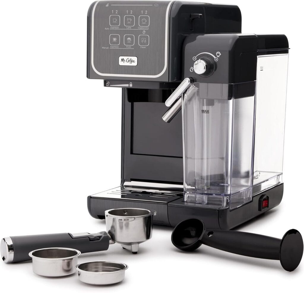 Mr. Coffee One-Touch CoffeeHouse+ Espresso, Cappuccino, and Latte Maker Home Coffee Machine with 19-Bar Italian Pump, and Milk Frother Ideal for Latte, Espresso, and Coffee Lovers
