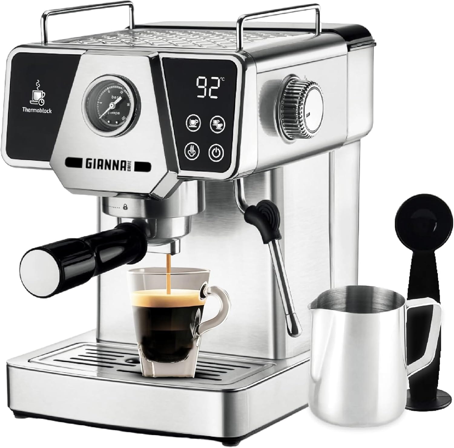 Gianna Espresso Machine 20 Bar, Compact Espresso Maker With Steam Milk Frother, Stainless Steel Coffee Machine With 60Oz Removable Water Tank For Cappuccino, Latte, Silver Gianna Espresso Machine 20 Bar, Compact Espresso Maker With Steam Milk Frother, Stainless Steel Coffee Machine With 60Oz Removable Water Tank For Cappuccino, Latte, Silver