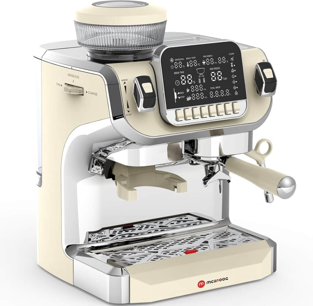 Mcilpoog Tc520 Espresso Machine With Milk Frother,Semi Automatic Coffee Machine With Grinder,Easy To Use Espresso Coffee Maker With 6 Inch Large Screen,15 Bar Pressure Pump,Pid Temperature Control. Mcilpoog Tc520 Espresso Machine With Milk Frother,Semi Automatic Coffee Machine With Grinder,Easy To Use Espresso Coffee Maker With 6 Inch Large Screen,15 Bar Pressure Pump,Pid Temperature Control.