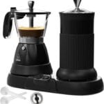 Electric Espresso Machine with Milk Frother 2 in 1 Efficient Moka Pot Coffee Maker with Milkfroth Aluminum One-Touch Operation for Effortless Cappuccinos Lattes Macchiatos Black