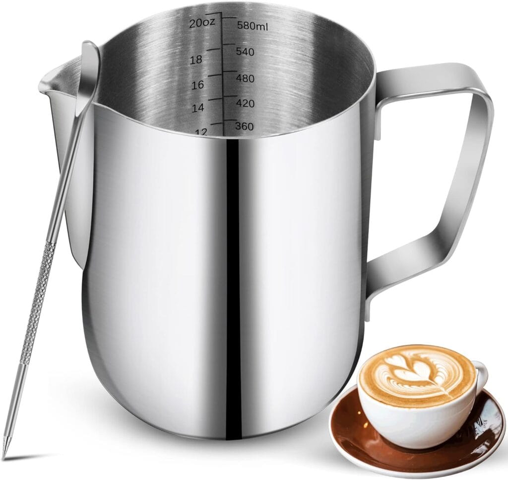 Milk Frothing Pitchers 20 Oz, Stainless Steel Espresso Steaming Pitcher With Decorating Pen Coffee Milk Frother Cup With Scale Cappuccino Latte Art Barista Steam Pitchers Milk Frother Cup Milk Frothing Pitchers 20 Oz, Stainless Steel Espresso Steaming Pitcher With Decorating Pen Coffee Milk Frother Cup With Scale Cappuccino Latte Art Barista Steam Pitchers Milk Frother Cup