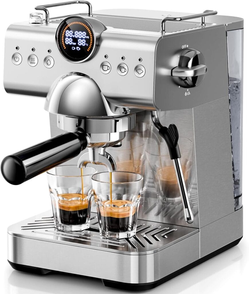 Kismile Espresso Machine with Cold Brew, Professional Espresso Maker with Milk Frother Steam Wand for Latte & Cappuccino, Espresso Coffee Machine with LED Display for Home Use(Stainless Steel)