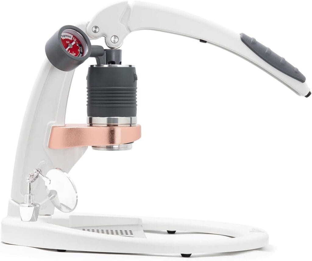 Flair UPDATED PRO 3 (White) – All manual lever espresso maker with a stainless steel brew head, pressure gauge, shot mirror and a small size Flair UPDATED PRO 3 (White) – All manual lever espresso maker with a stainless steel brew head, pressure gauge, shot mirror and a small size