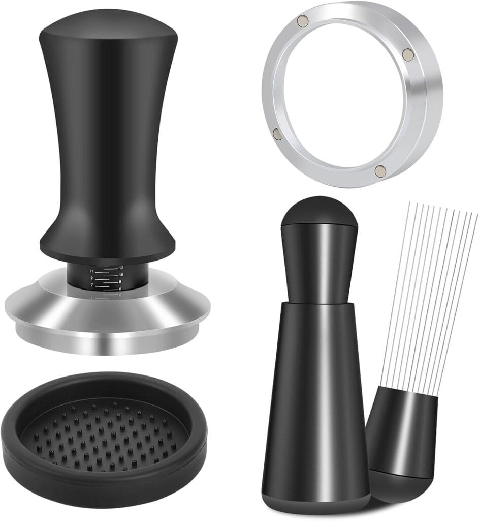 51mm Espresso Accessories Kit, Spring Loaded Calibrated Tamper, WDT Tool and Dosing Funnel Set Fits Espresso Coffee Machines and 51 mm Portafilters 51mm Espresso Accessories Kit, Spring Loaded Calibrated Tamper, WDT Tool and Dosing Funnel Set Fits Espresso Coffee Machines and 51 mm Portafilters