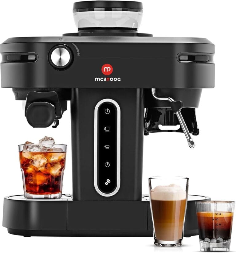 Mcilpoog AC510 15Bar Semi Automatic Espresso Machine With Grinder & Steam Wand,3-in-1 Compact Espresso Coffee Maker With 28 oz Removable Water Tank for Cappuccino or Latte, Gift for Dad, Mom or Wife