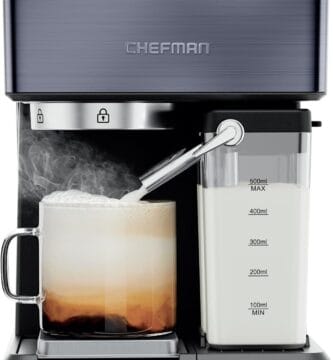 Chefman 6-in-1 Espresso Machine with Steamer, Automatic One-Touch Coffee Maker, Single or Double Shot Cappuccino Machine, Latte Maker, Espresso Maker with Milk Frother, Black Chefman 6-in-1 Espresso Machine with Steamer, Automatic One-Touch Coffee Maker, Single or Double Shot Cappuccino Machine, Latte Maker, Espresso Maker with Milk Frother, Black