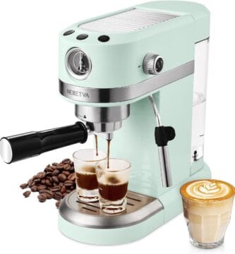 Neretva 20 Bar Espresso Coffee Machine with Steam Wand for Latte Espresso and Cappuccino, Compact Espresso Maker For Home Barista, 1350W Premium Italian High Pressure – Mint Green