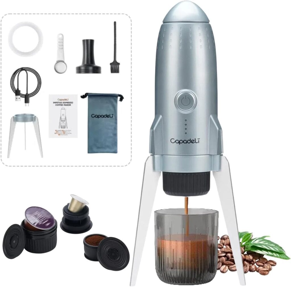 Portable Electric Espresso Machine Travel Coffee Maker for Camping 3 in 1 Self-Heating for Ground Coffee & DG NS Capsule Pods For Travel Camping and Hiking (Space Grey) Portable Electric Espresso Machine Travel Coffee Maker for Camping 3 in 1 Self-Heating for Ground Coffee & DG NS Capsule Pods For Travel Camping and Hiking (Space Grey)