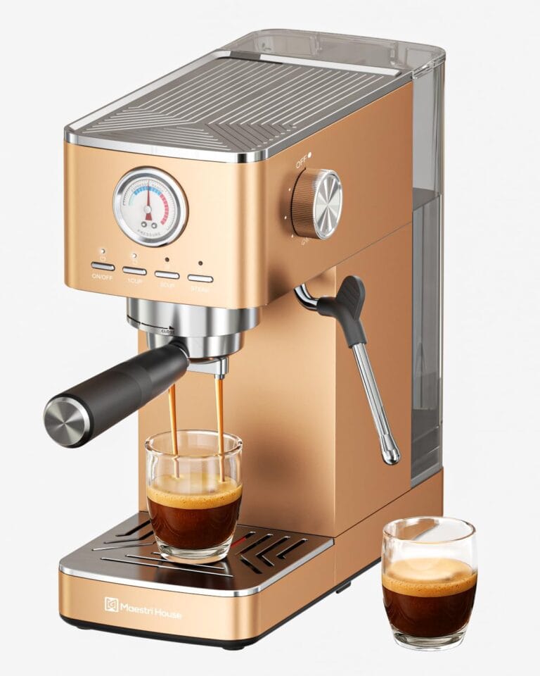Maestri House Espresso Machines 20 Bar ULKA Pump, Compact Espresso Maker Built-in Flow Meter Steam Milk Frother, 43oz Removable Water Tank Stainless Steel Coffee Machine for Cappuccino (Rose Golden)