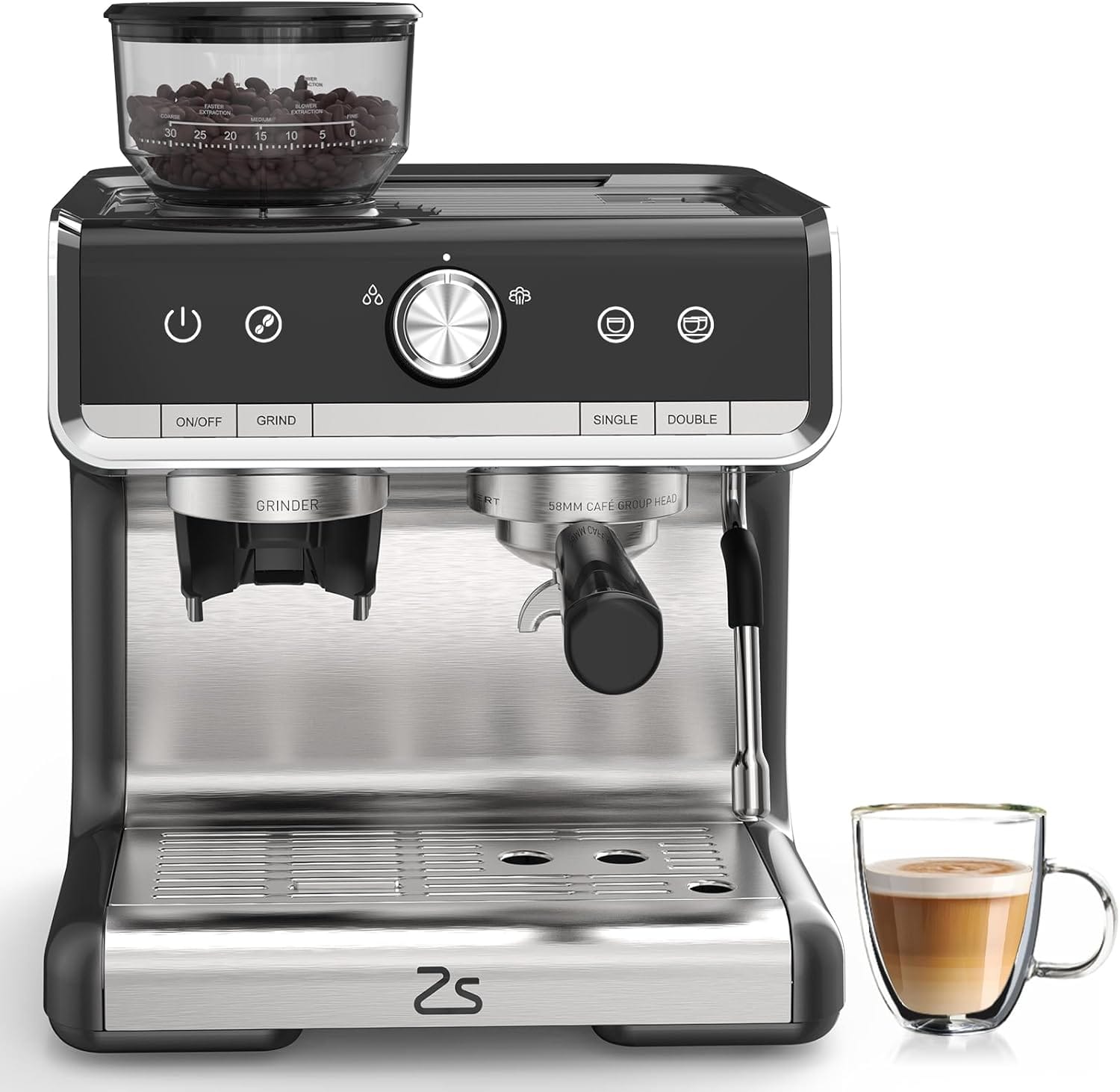 Espresso Machine with Built-In Grinder and Milk Frother – 20 Bar Professional Espresso Maker for Crafting Lattes, Cappuccinos, and Macchiatos, Removable 95oz Water Tank, 1450W
