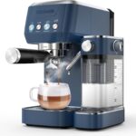 Cappuccino Machine 20 Bar, Professional Espresso Machines for Home and Office with Automatic Milk Frothering System, Barista Compact Latte Maker for Coffee Lovers, Stainless Steel-Blue