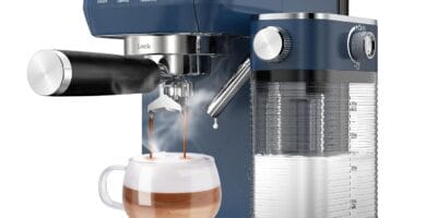 Cappuccino Machine 20 Bar, Professional Espresso Machines for Home and Office with Automatic Milk Frothering System, Barista Compact Latte Maker for Coffee Lovers, Stainless Steel-Blue