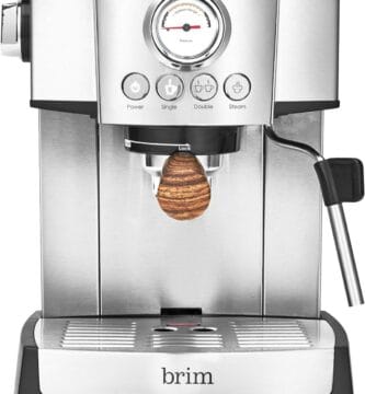 brim 15 Bar Espresso Machine, Cappuccino, Americano, Latte and Espresso Maker, Milk Steamer and Frother, Removable Parts for Easy Cleaning, Stainless Steel/Wood Accents, wood finish handle (50030) brim 15 Bar Espresso Machine, Cappuccino, Americano, Latte and Espresso Maker, Milk Steamer and Frother, Removable Parts for Easy Cleaning, Stainless Steel/Wood Accents, wood finish handle (50030)