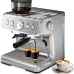 Espresso Machine, 20 Bar Semi-Automatic Espresso Machine with Grinder & Milk Frother Steam Wand, 1450W Home Cappuccino Latte Machine with Removable 95 Oz Water Tank, Stainless Steel