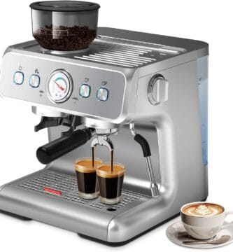 Espresso Machine, 20 Bar Semi-Automatic Espresso Machine with Grinder & Milk Frother Steam Wand, 1450W Home Cappuccino Latte Machine with Removable 95 Oz Water Tank, Stainless Steel