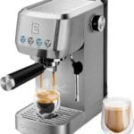 CASABREWS Espresso Machine 20 Bar, Stainless Steel Coffee Maker with Milk Frother Steam Wand for Cappuccino, Latte, 43.9oz Water Tank, Dark Silver